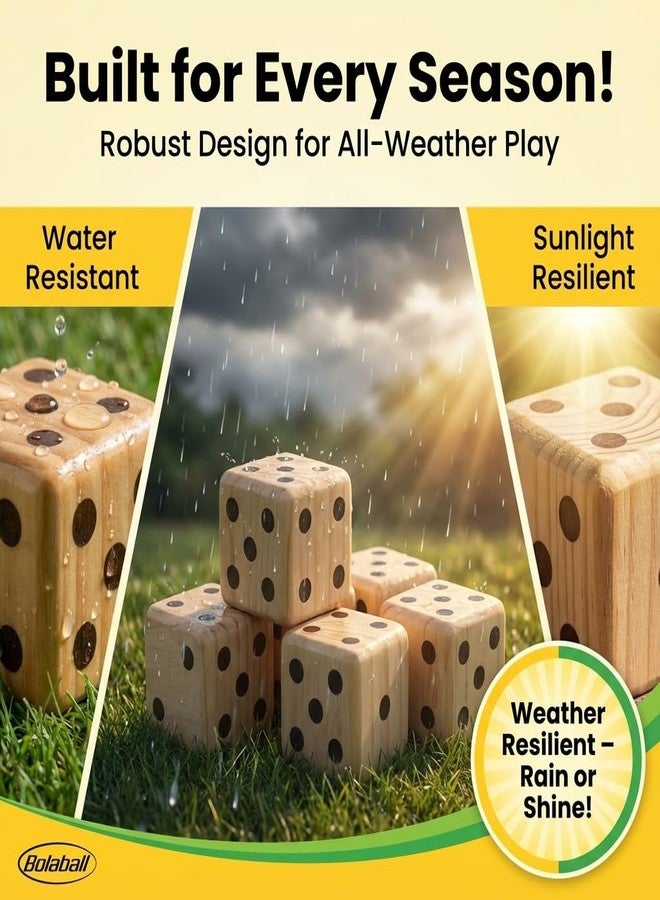 Bolaball 3.5" Giant Wooden Yard Dice Set - Durable Outdoor Fun Kit Includes 6 Large Dice with Sturdy Carry Bag for Parties, Beach, Lawn Games, and Easy Storage; Superior Crafted Hardwood Design - Image 5